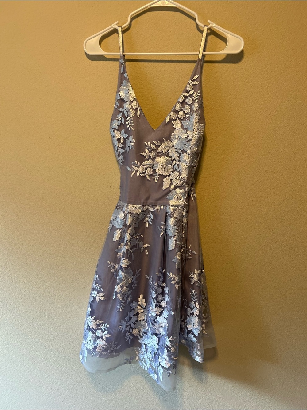 BCX Lavender Mini Dress with White Floral Embroidered Appliqué